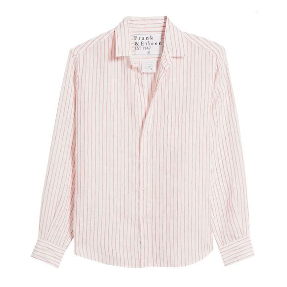 Frank & Eileen Women's Pink Stripe Relaxed Preppy Button-Up Classic Shirt Size M - Picture 1 of 4